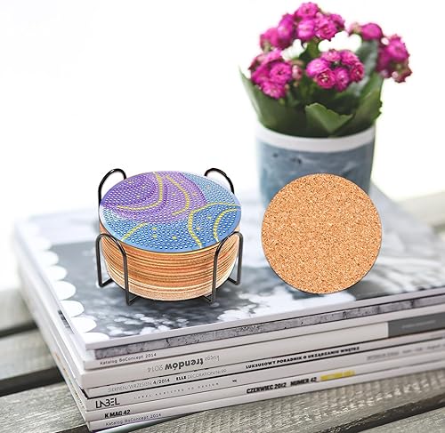 Miniatura 5 de Fsnjcz Juego de 10 posavasos de pintura de diamante de mármol con soporte, posavasos de mármol azul para bebidas, kits de pintura de diamantes para