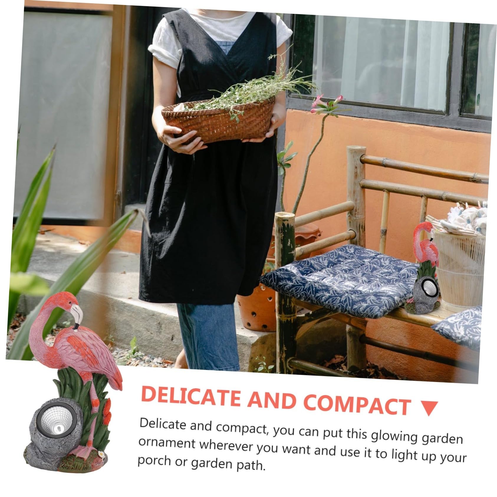 Kisangel Fenicottero Compatto Solare e Giardino in Resina Rosa, Decorazione Esterna Resistente per Vialetto Portico