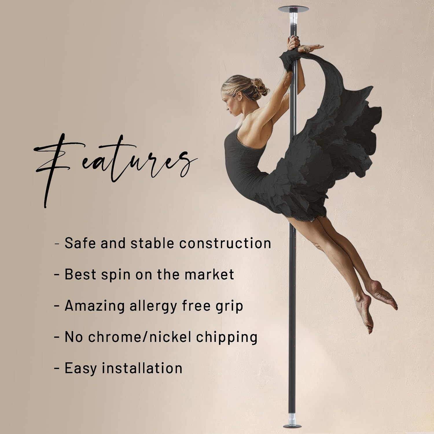 LUPIT POLE Classic G2 Standard Lock - Portable Dance Pole for Home - Spinning and Static Mode - Professional Pole Dancing Pole for Apartment, Club, Party, Pub - Easy Installation - No Drilling