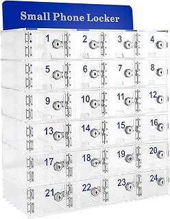 SHOUMANUAL Cell Phone Locker Box with Door Locks and Keys, 24 Slots Wall-Mounted Acrylic Cell Phones Storage Cabinet Pocket with Charging Slot for Office Classroom Conference Rooms Factory