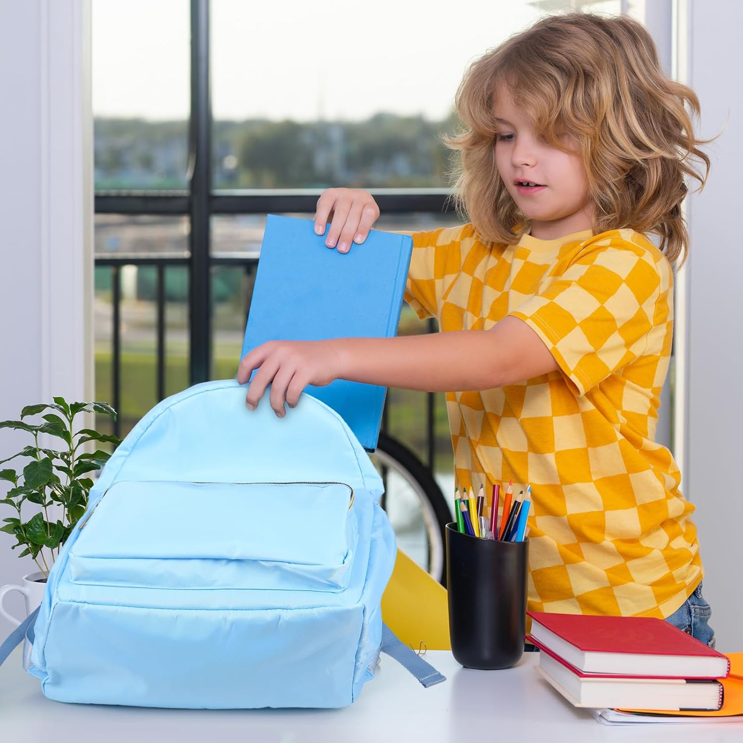 Cunno 1 Piece Nylon Backpack Kids School Backpack for Toddler Girls Boys Plain Waterproof Preppy Bookbags Travel for Student (Blue) - Image 7