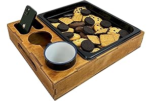 Wooden Serving Tray with Cup Holder - Coffee Table Rustic Cookie Caddy