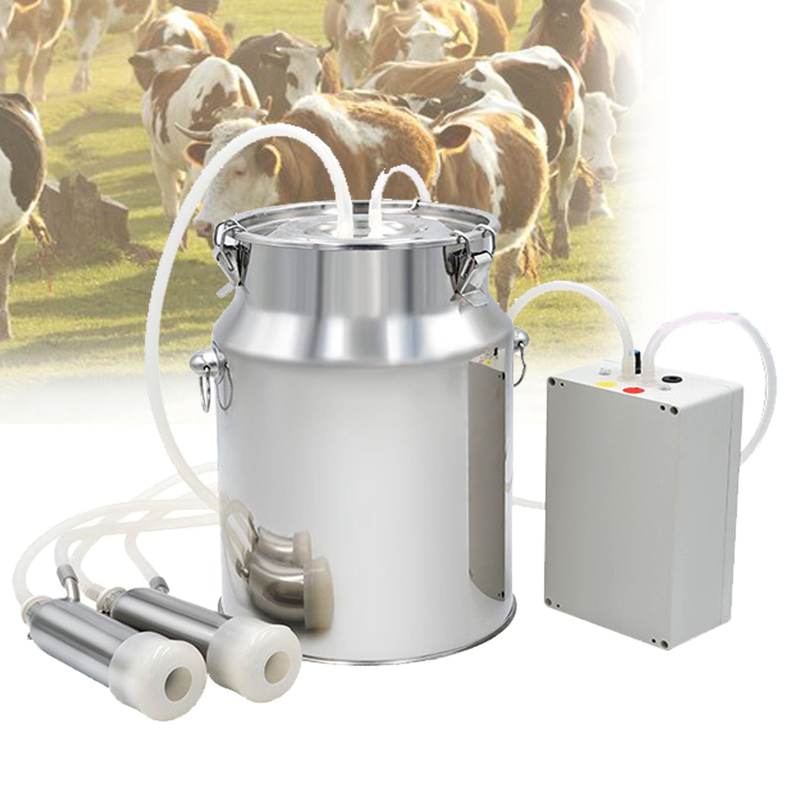 AYCDL Electric Pulsation Milking Machine for Cow/Cattles,Portable Stainless Steel Double Heads Vacuum Pump, Automatic Stop Equipment,Sheep-10L,Cattle-10L