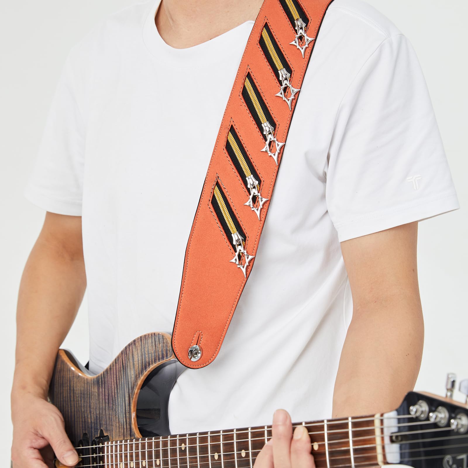 Correa de guitarra de hombro ancho con temática punk, decoración de tachuelas de metal de microfibra, longitud ajustable para mayor comodidad al tocar, correa de bajo