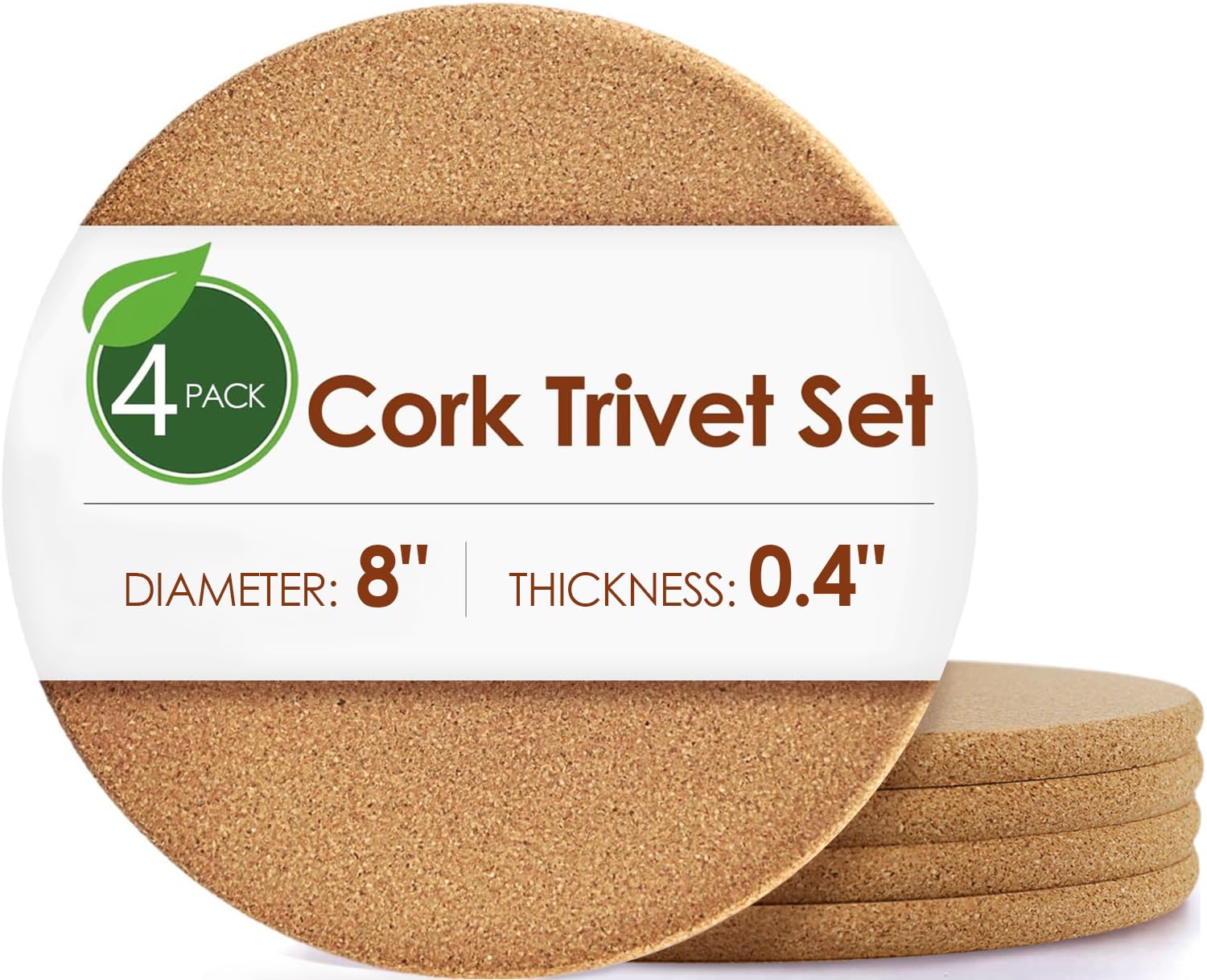 Cork Hot Pads for Kitchen,4 Pack High Density Thick Cork Trivets for Hot Dishes 8" Heat Resistant Large Cork-Coasters Placemats for Table, Kitchen, Countertops