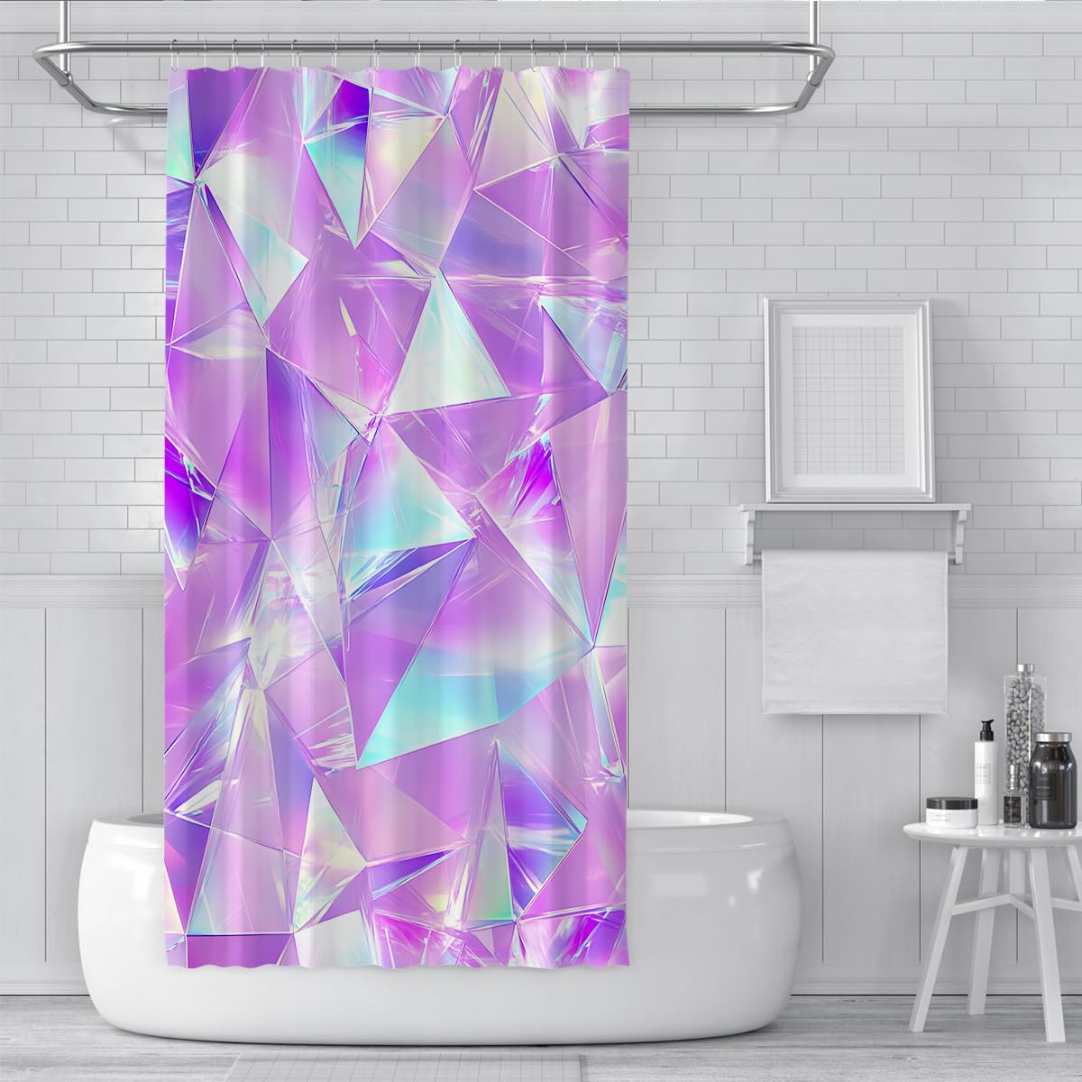Tendine da bagno in poliestere in forma impermeabile di diamante a texture elegante e da sogno con ganci in tessuto extra lungo 180 x 200 cm