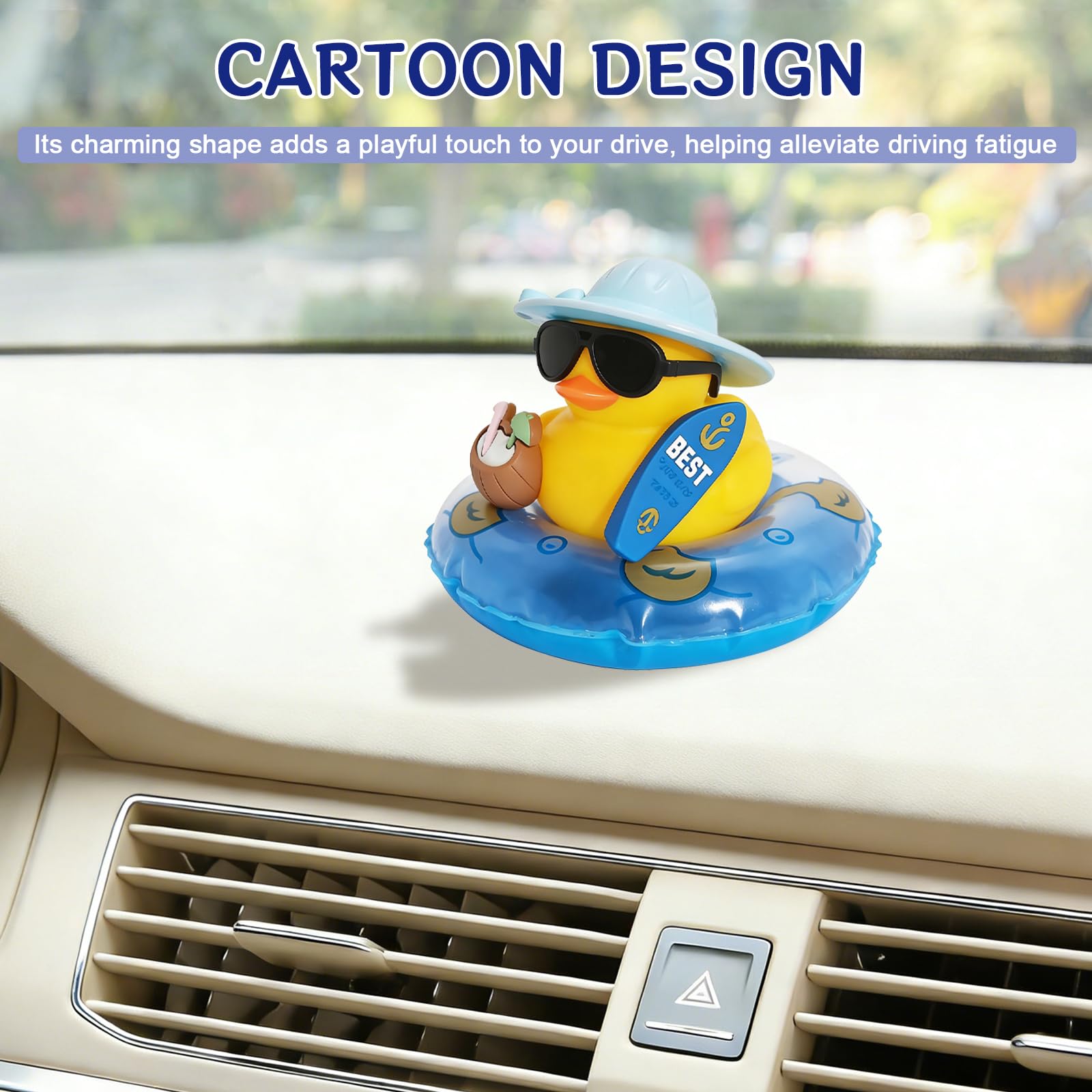 Adornos de Goma para el Coche con Forma de Pato, Patos veraniegos con Tabla de Surf, Adornos novedosos de Goma para el salpicadero del Coche, Pato Coche Genial Salpicadero (Azul) — view 7