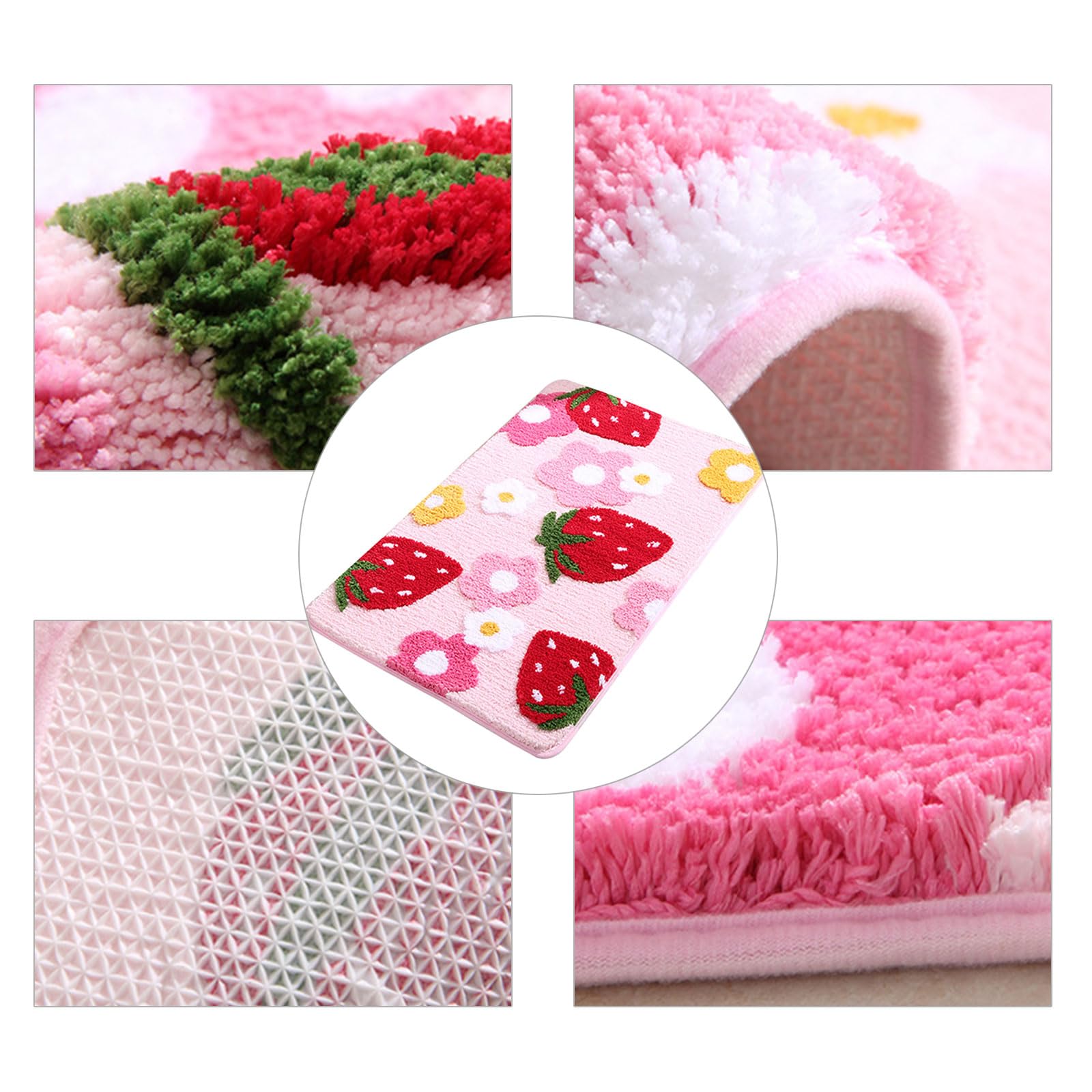 Generisch Tappetino da bagno con motivo floreale di fragole, morbido tappeto da bagno con fondo antiscivolo, decorazione facile da pulire, comodo tappeto da bagno