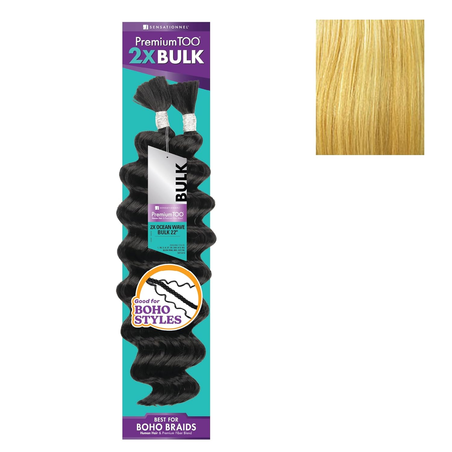Sensationnel PremToo bulk weaving – 2x ocean wave human hair blend for boho, knotless box or curly loose wave styles - 1 pack (22 inch, S27/613)