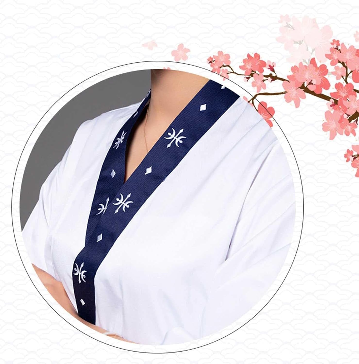 男女兼用寿司シェフジャケット、和柄着物、襟カーディガンシンプルなキッチンユニフォーム