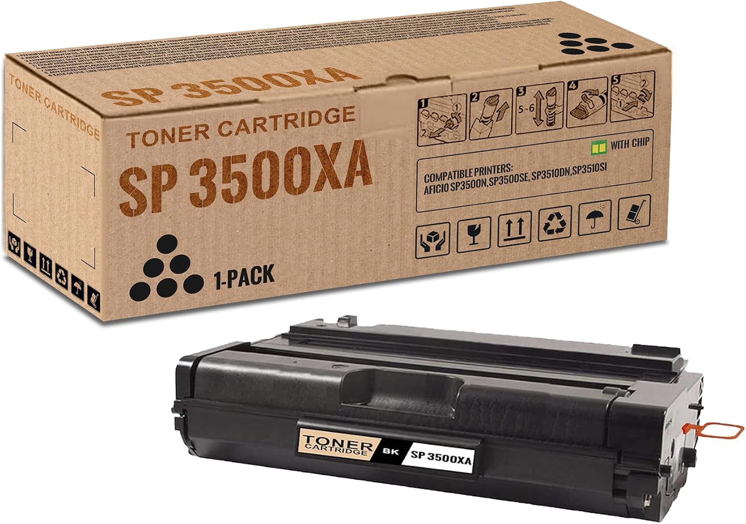 1 Pack SP 3500XA Black Toner Cartridge (with Chip) | Replacement for Ricoh SP 3500XA Work with Aficio SP 3500N SP 3500SF SP 3510DN SP 3510SF | 406989 (6,800 Pages)