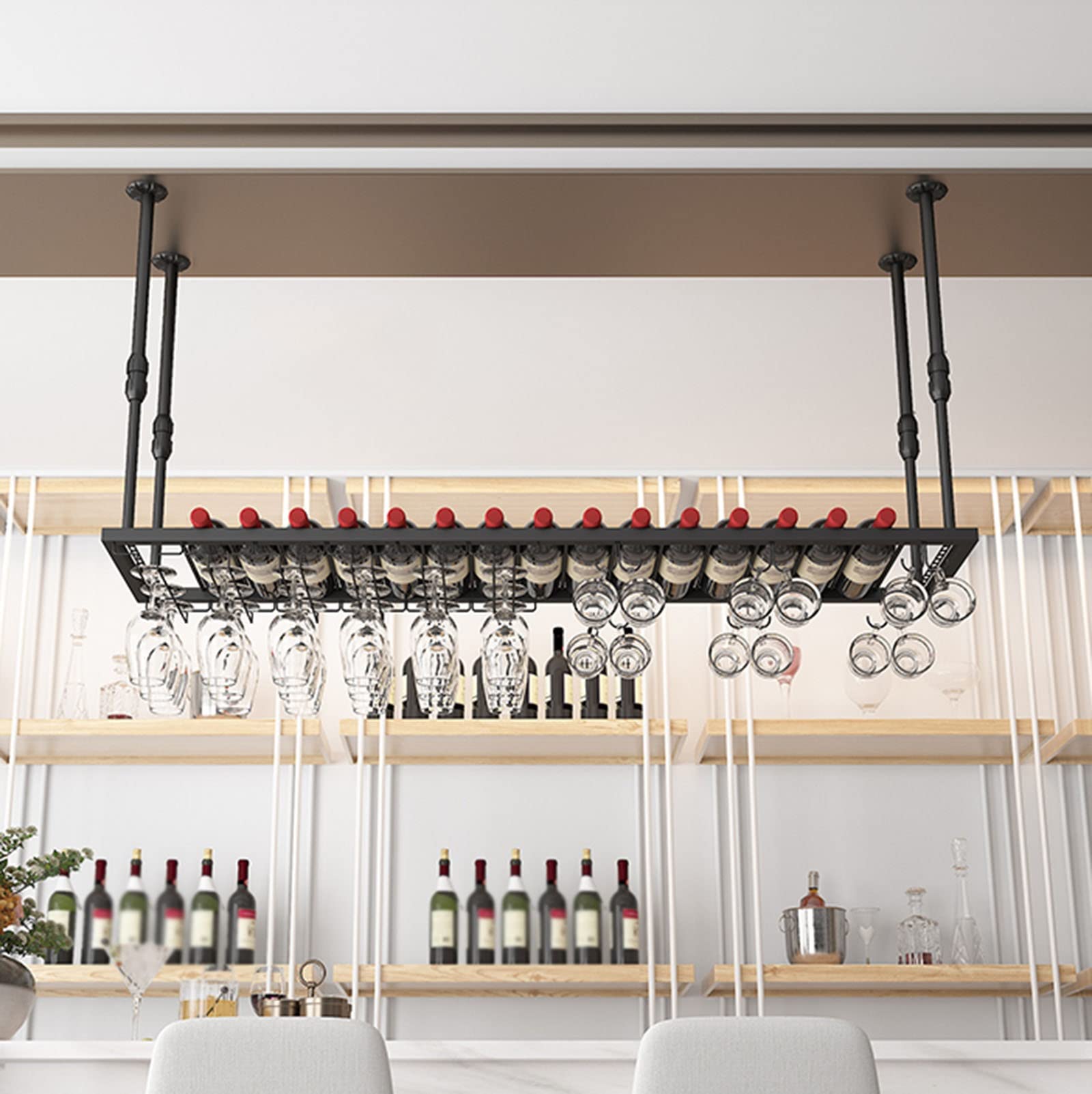 Buy Wall ed Wine Bottle Holder, Height Adjustable Hanging Wine Rack, Ceiling Wine Glass Rack