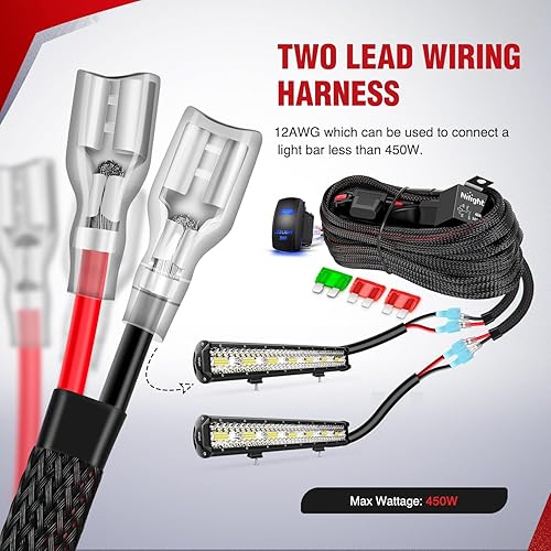 Miniatura 21 de Nilight Kit de arnés de cableado de barra de luz LED, 12 AWG, resistente, 12 V, 5 pines, interruptor basculante de encendido y apagado láser