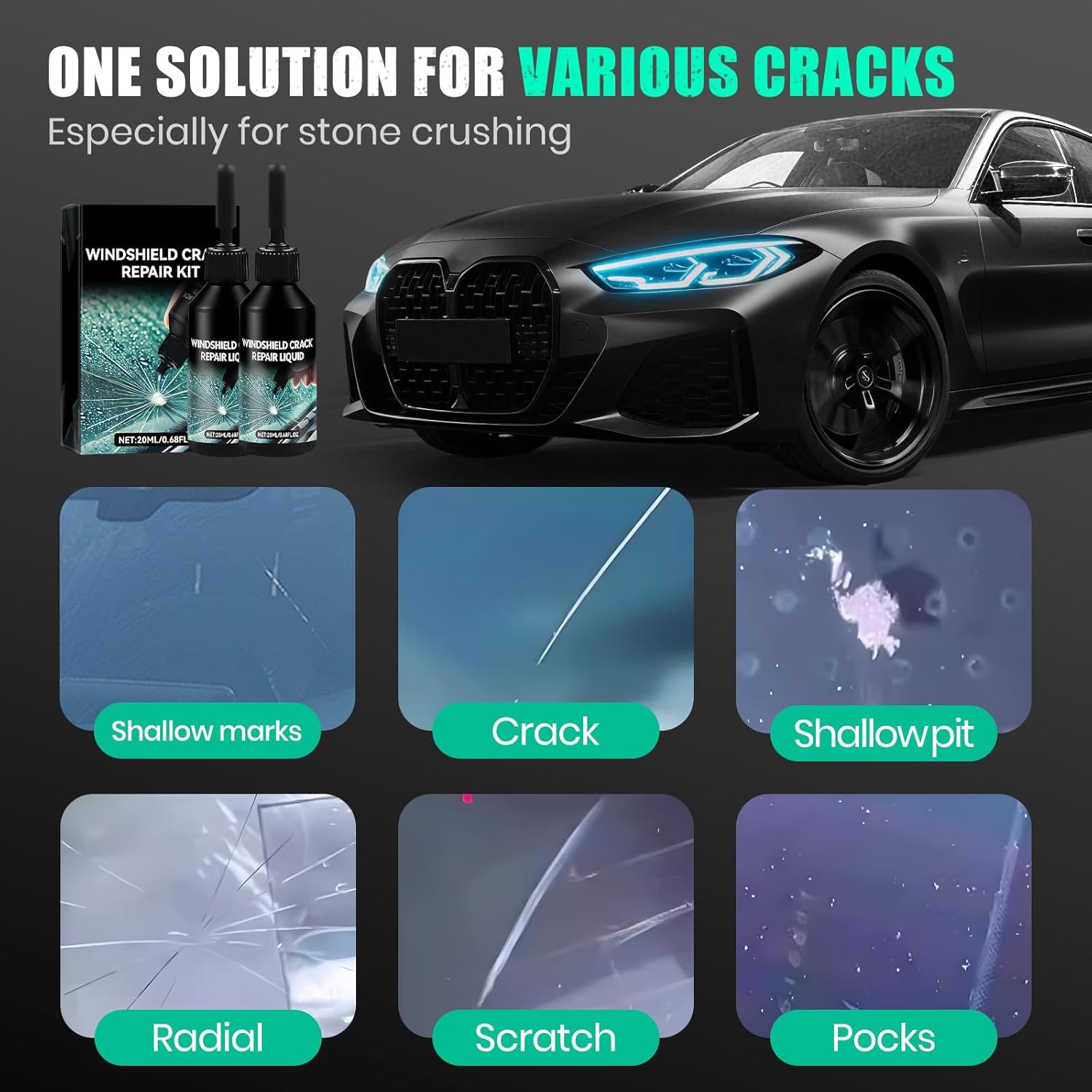 Windshield Crack Repair Kit, 2026 Upgrade Windshield Chip Repair Kit, Glass Cracks Gone Repair Kit, Glass Repair Liquid for Cracks, Quick Fix Windshield and Glass Repair Tools for Chips and Cracks (6)