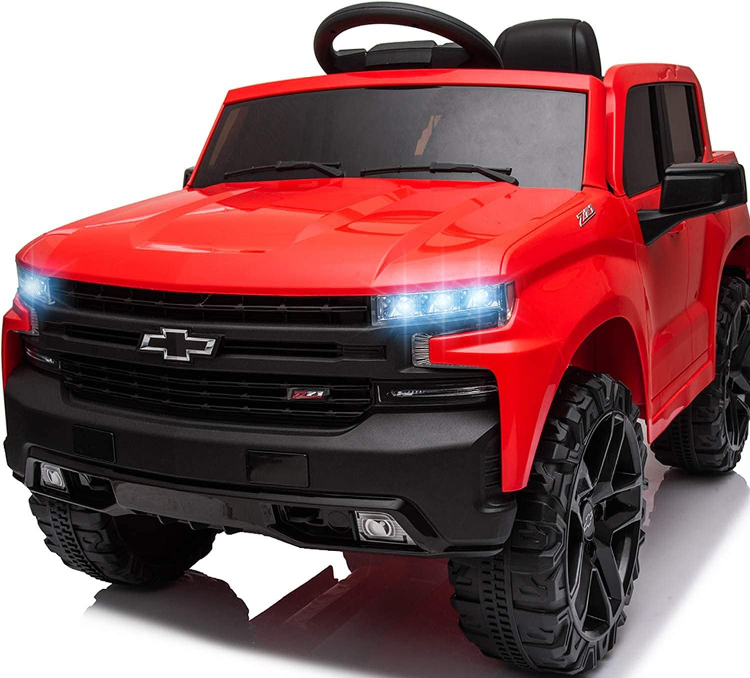 12V Electric Car for Kids,Licensed Chevy Silverado Truck Kids Ride On Car with Remote Control Battery Powered Electric Vehicle Toy Car, 4-Wheeler Suspension, Music& Lights, 3 Speeds(Black)