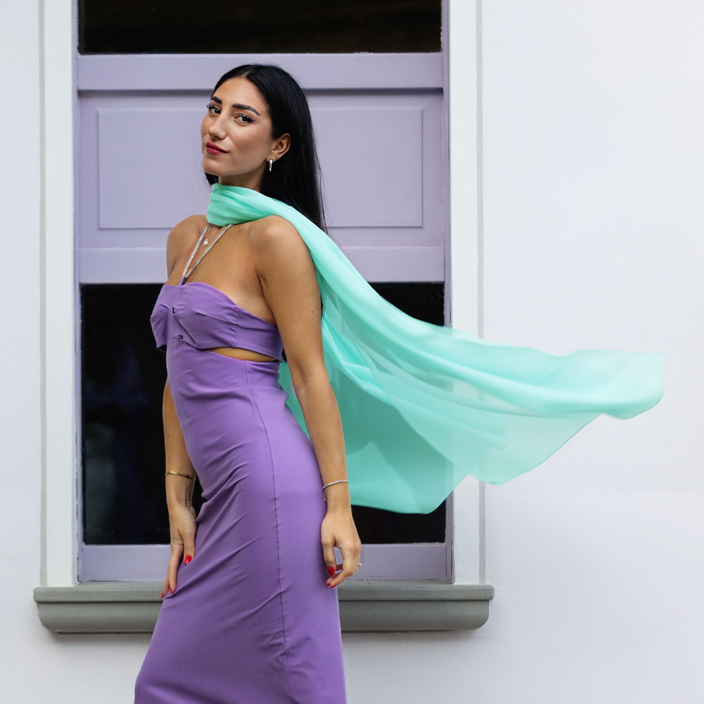 Estolas de mujer para bodas Made in Italy, chal elegante para vestido de fiesta, pashmina de verano 200x80 en chiffon