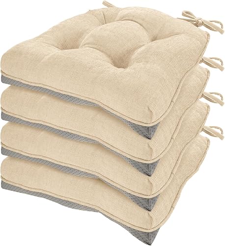HARBOREST Juego de 4 cojines para sillas de comedor, cojines copetudos de felpilla para sillas de cocina con lazos y parte inferior antideslizante,