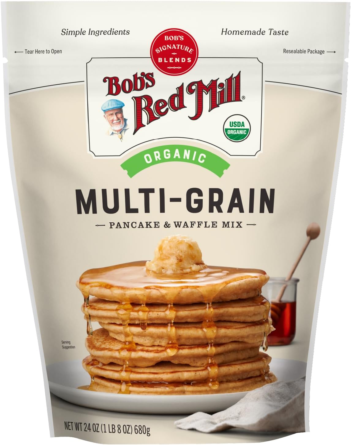 Bob's Red Mill Organic 7 Grain Pancake & Waffle Mix, 24oz (Pack of 1) - Organic, Whole Grain, Kosher