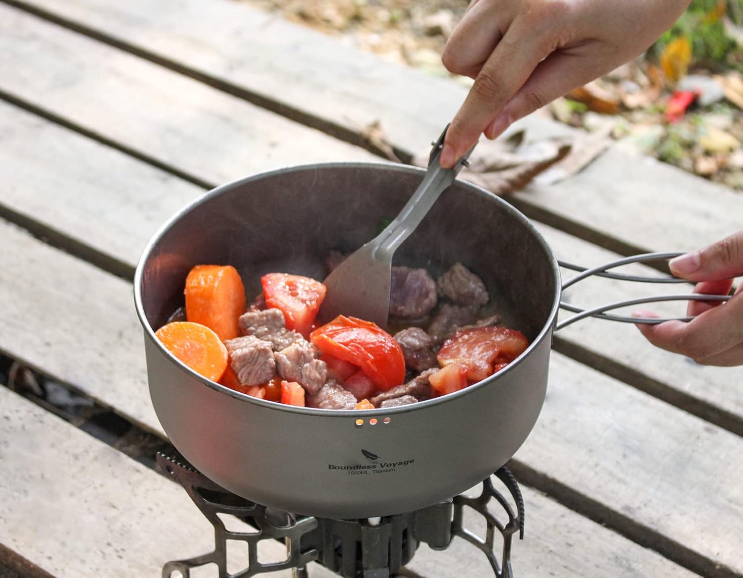 Boundless Voyage Titanium Steamer Stockpot with Fry Pan Set Ultralight Outdoor Cooking Pot Camping Pots and Pans Set Family Big Capacity Soup Pot Ti2101C