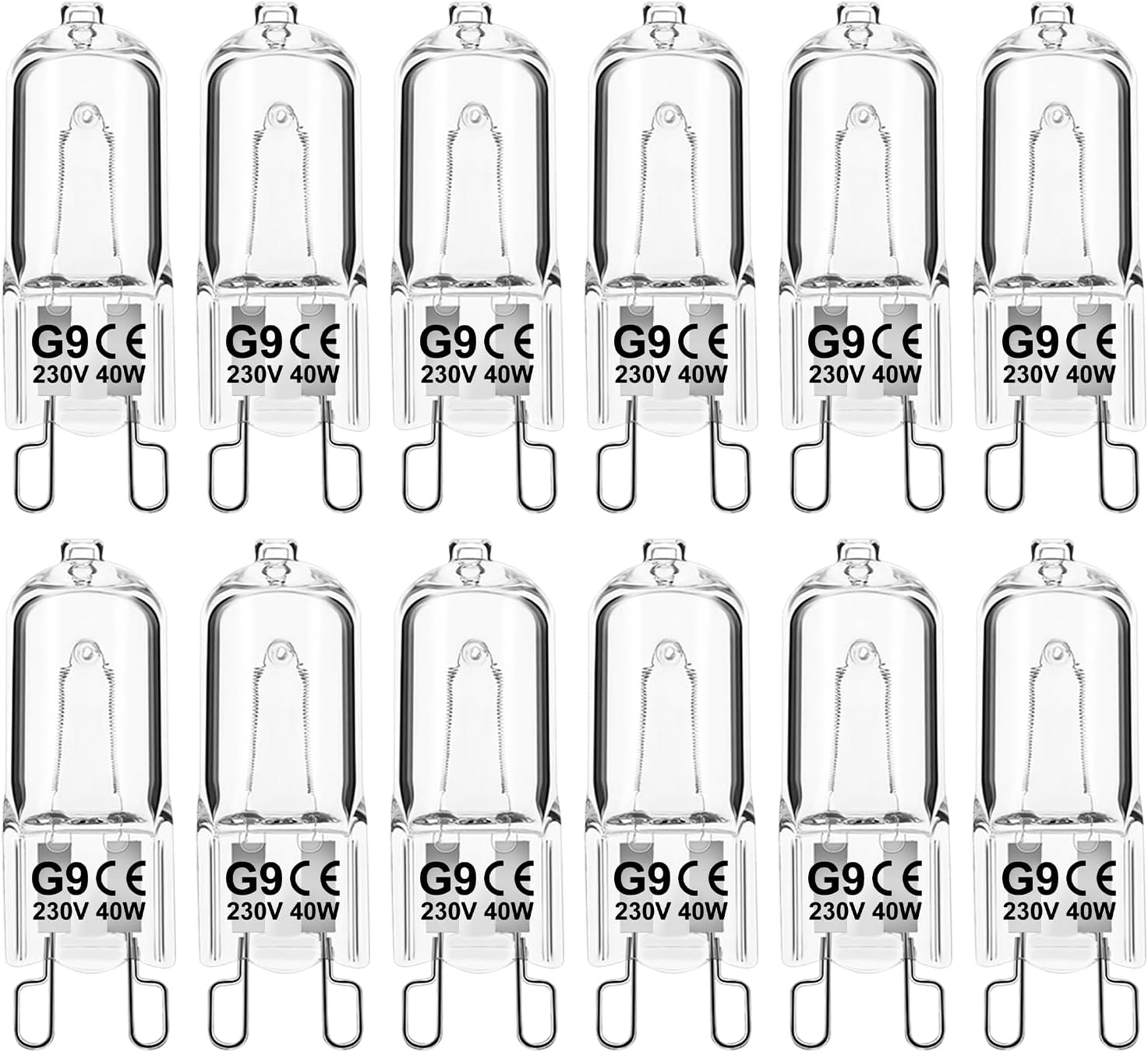 G9 Halogen Light Bulbs, 40W 2700K Warm White 230V Dimmable Capsule Bulbs, Non-Flicker, 12 Pack