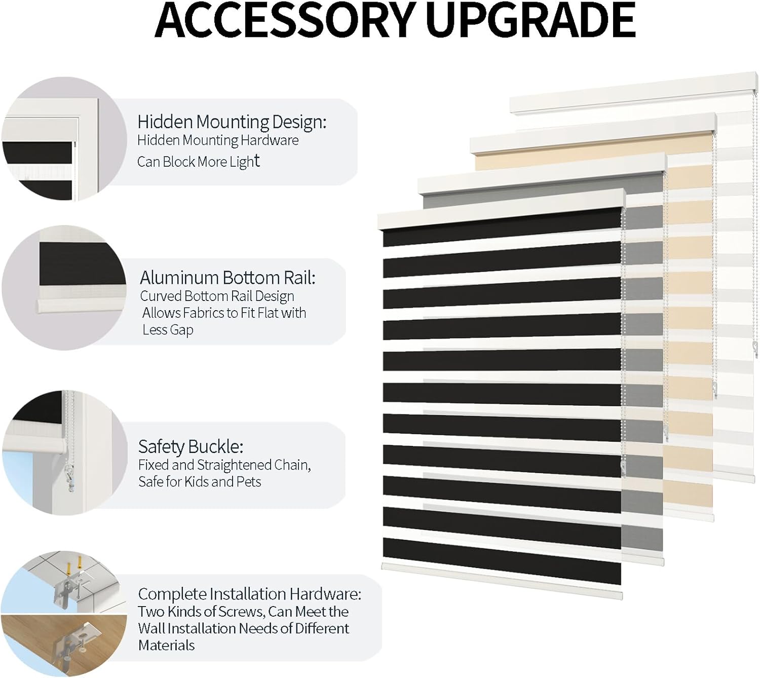 Zebra Blinds for Windows (52" W x 72" H, Black) Zebra Roller Window Shades, Corded Dual Layer Light Filtering Privacy for Day and Night, Light Control and Protecting Privacy for Home and Office