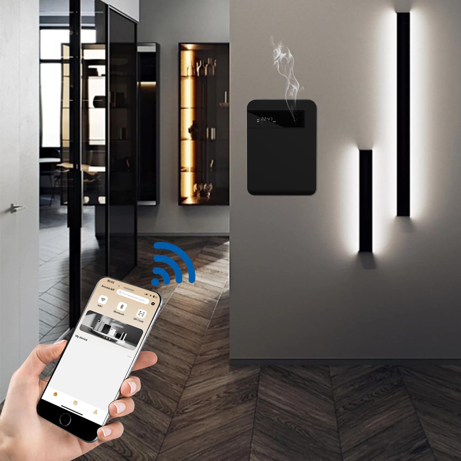 Difusor de perfume Smart Scent Air Machine con tecnología nebulizing para el hogar, Bluetooth & WiFi Difusor de aromaterapia Adecuado para vestíbulo de hotel, pasillo, dormitorio, caja, etc
