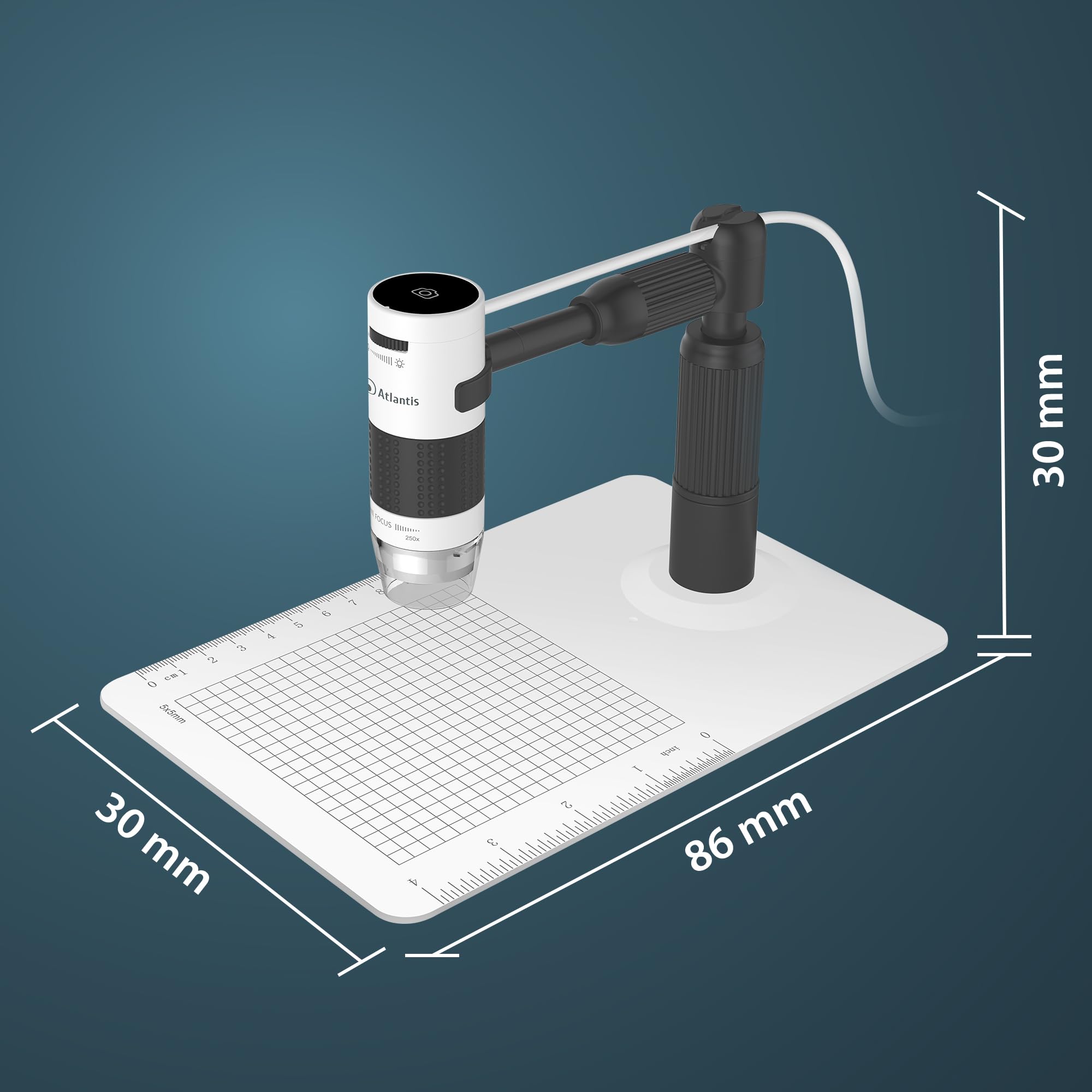 Microscopio Digitale USB Magnificatore Ingranditore Atlantis E45-MS725, Risoluzione UXGA 1600x1200. Doppio fuoco, ingrandimento 60x e 250x. Regolazione millimetrica altezza e lunghezza, PC,MAC Android