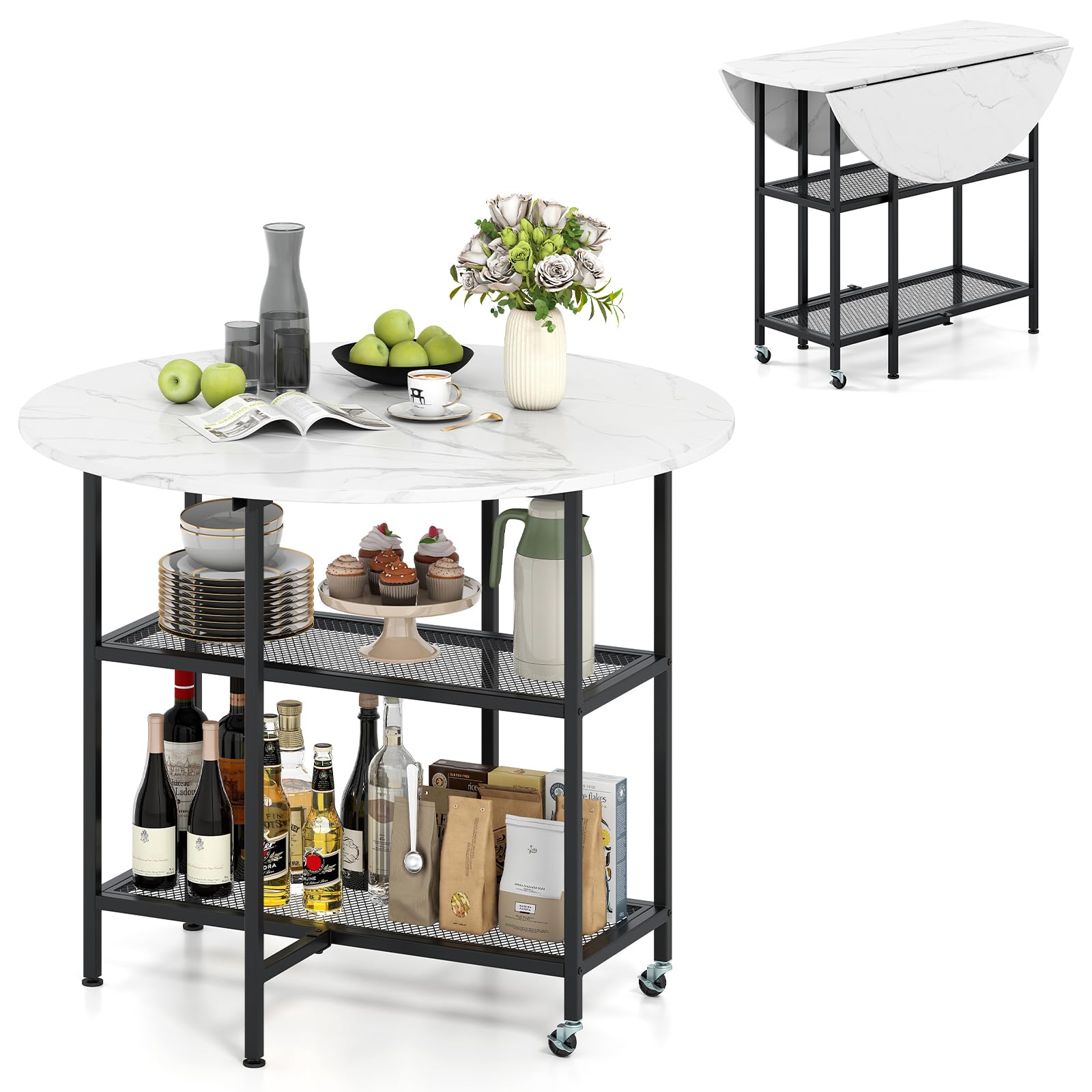 Giantex 40' Folding Dining Table with Lockable Wheels