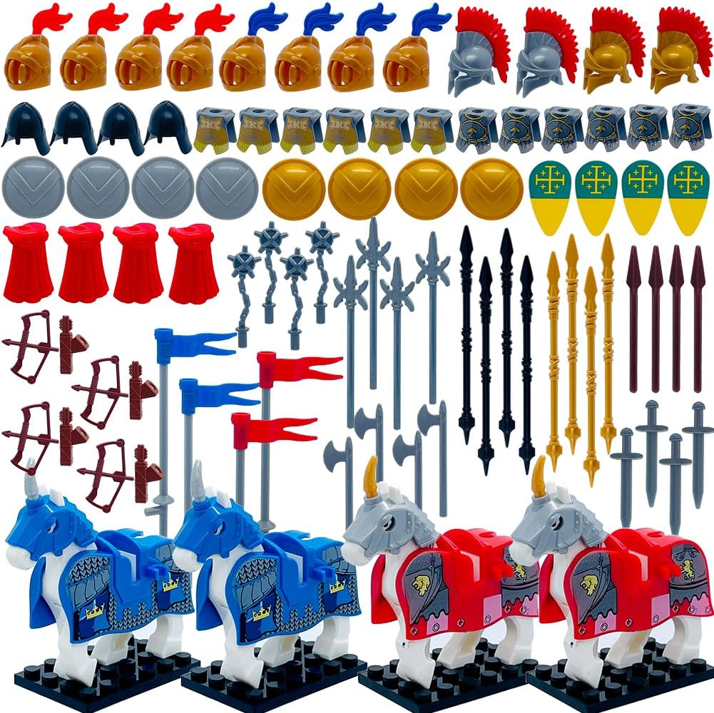 Taken All Custom Medieval Knight Weapons Pack Accessories kit Armor Helmet Shield Horses Bow Arrow for Kids Toys Tight Fit with Major Brands