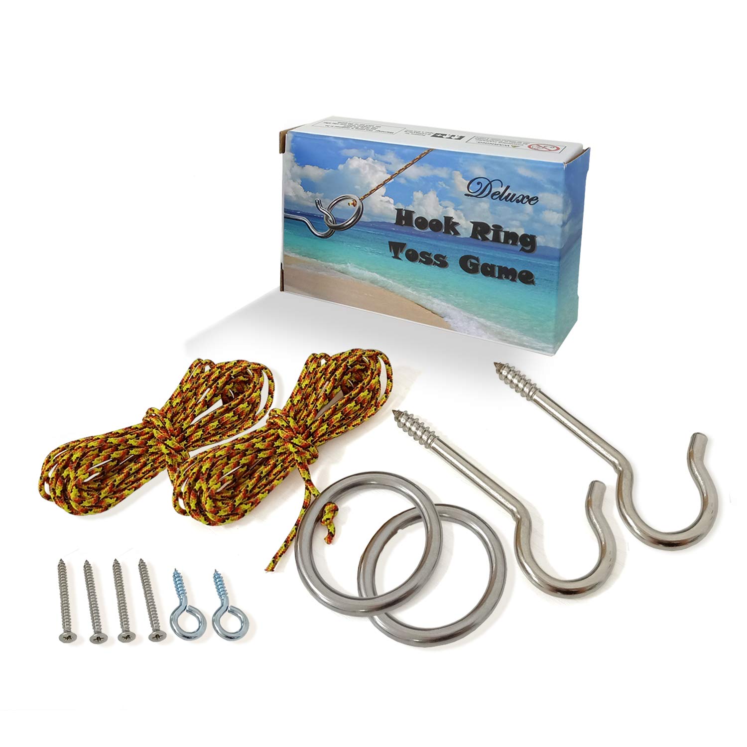 JAC&MOK 2 Pack Hook and Ring Toss Games - String Target Games Stainless Hardware and Nylon Material