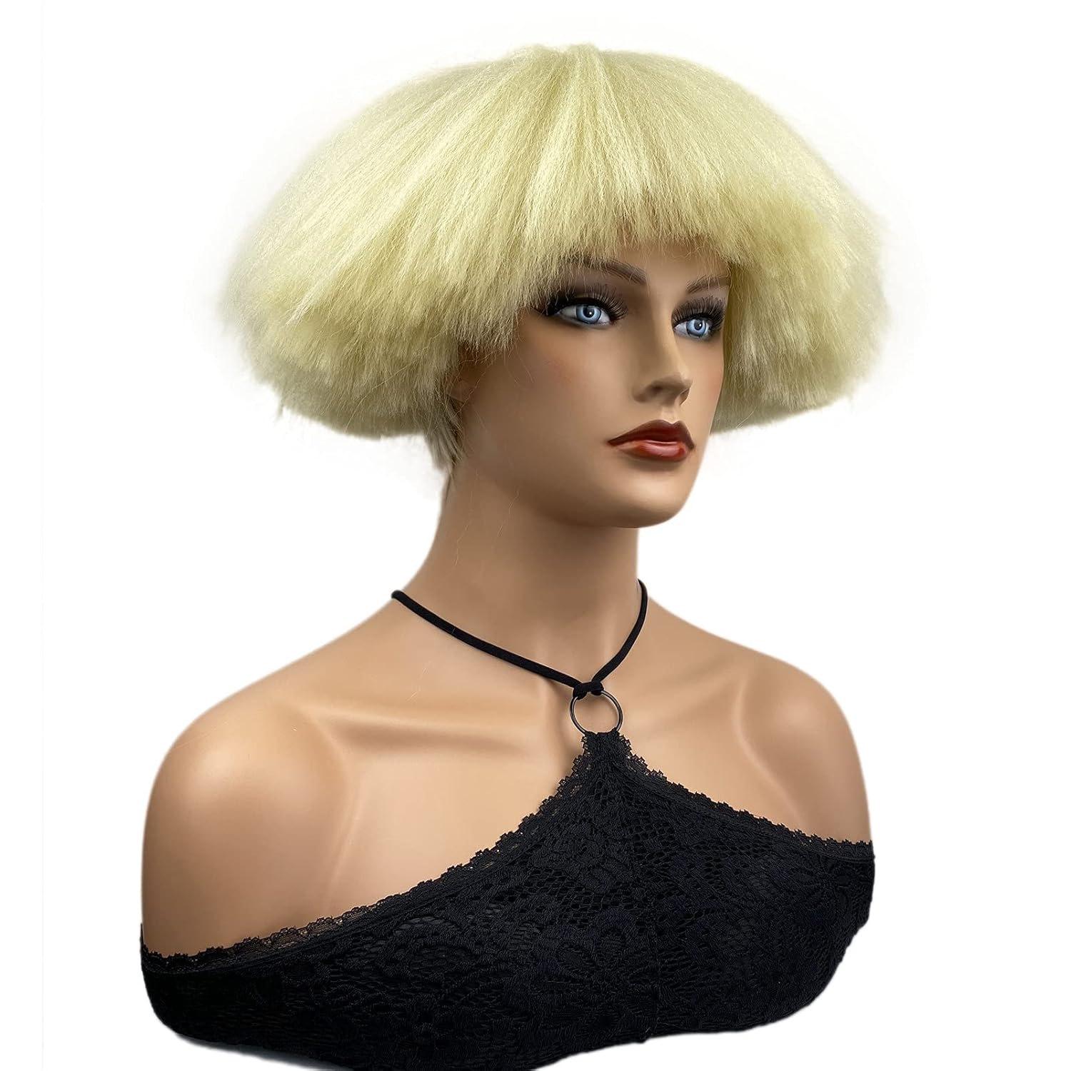 Wiginway Blonde Bowl Cut Costume Wig, Mushroom Cut Wigs for Male Women, Short Yaki Straight Fluffy Wigs