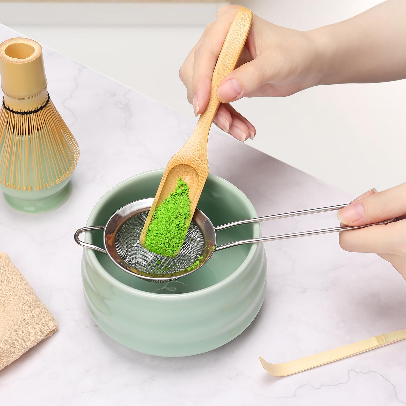 Geebuzz Matcha Whisk Set, Matcha Bowl and Bamboo Matcha Whisk, Scoop, Spoon, Sifter, Whisk Holder - Image 3