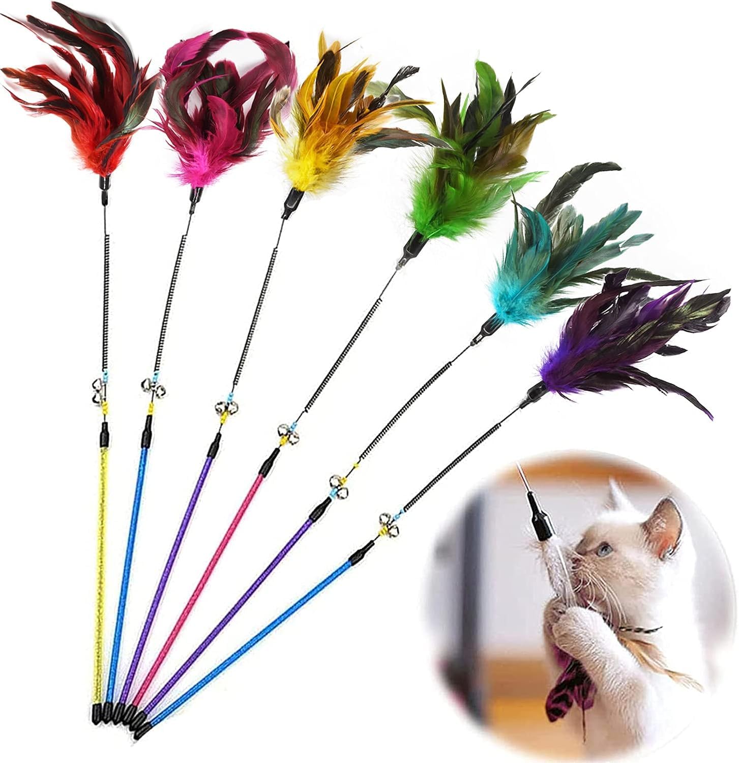 Cat Toy for Indoor Cats Adult Kitten,Cat Toy Interactive Feather Teaser Wand Toy Set for Kitty and Cats (Red)