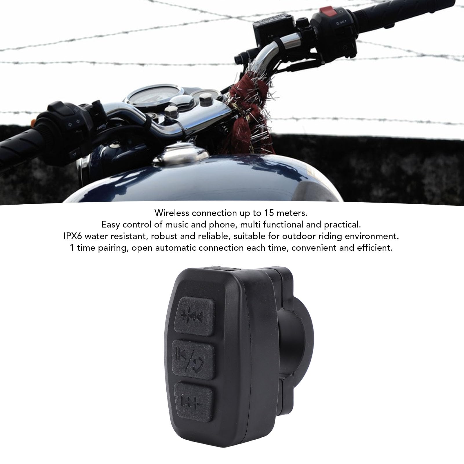 Bluetooth Fernbedienung Wasserdicht Wiederaufladbar Lenkrad Musik Auto Fahrrad Motorrad für Android (Black)
