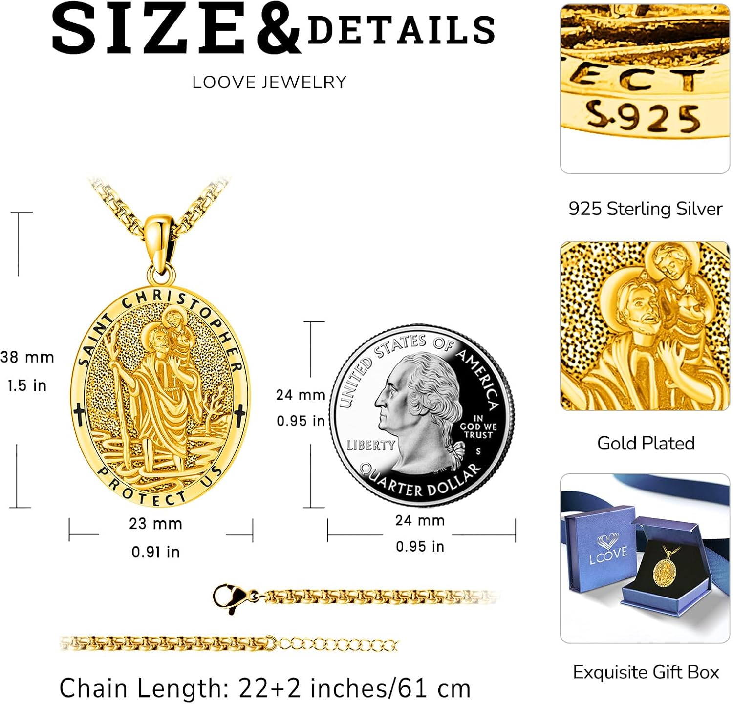 Saint Necklace S925 Sterling Silver Patron St Amulet Medal Protection Pendant Jewelry for Men Women