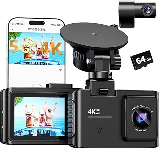WANLIPO A13 4K Front + 1080P Rear Dash Cam: 5GHz WiFi, 64GB Card, G-Sensor, App Control, 170° View, Night Vision, 24H Parking Mode