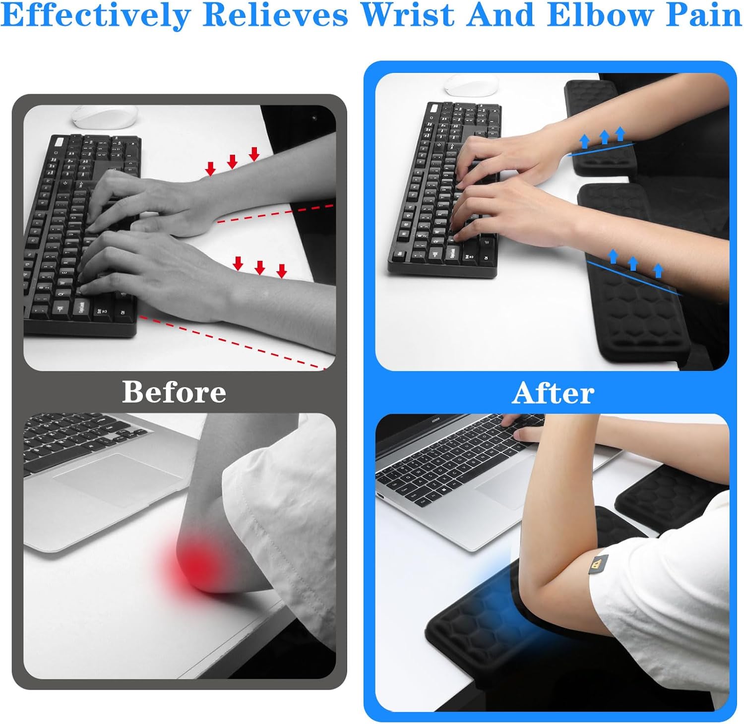 2 Pack L-Shaped Desk Elbow Pads, Adjustable Spacing Soft Memory Foam with Non-Slip Base, Ergonomic Desk Edge Cushion & Wrist Rest for Computer Keyboard, Office and Home Use Black