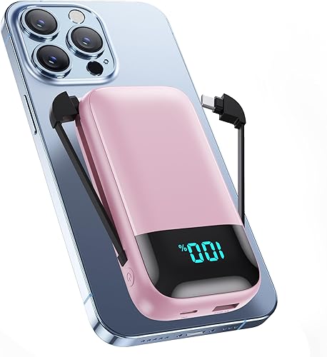 Cargador portátil con cables integrados, batería ultracompacta de 13800 mAh PD de carga rápida USB C, pantalla LCD de 4 salidas, compatible con