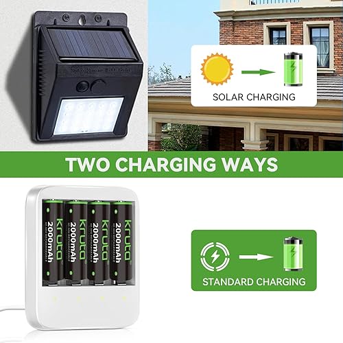 Miniatura 6 de Kruta NiMH - Baterías AA recargables, 2000 mAh, 1.2 V, NiMH de alta capacidad, doble AA para luces solares al aire libre, recarga hasta 1200 veces,