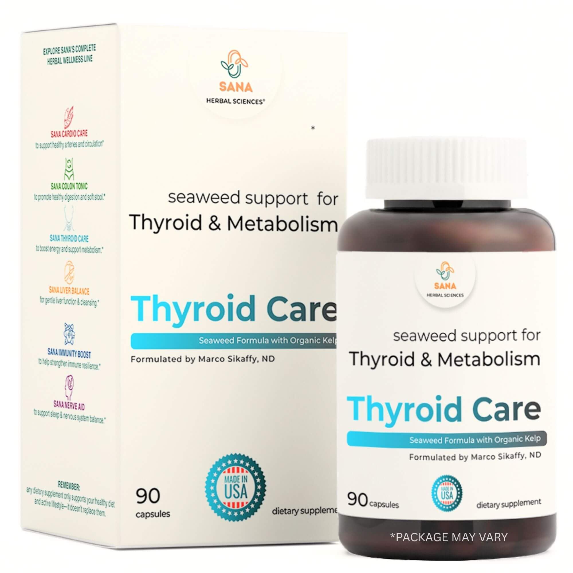 Organic Seaweed Thyroid Support – 210 mcg Natural Iodine from Kelp, Dulse & Bladderwrack – Hypothyroidism, Hormone Balance & Metabolism Aid – 90 Capsules – by Sana Herbal and Dr. Marco Sikaffy