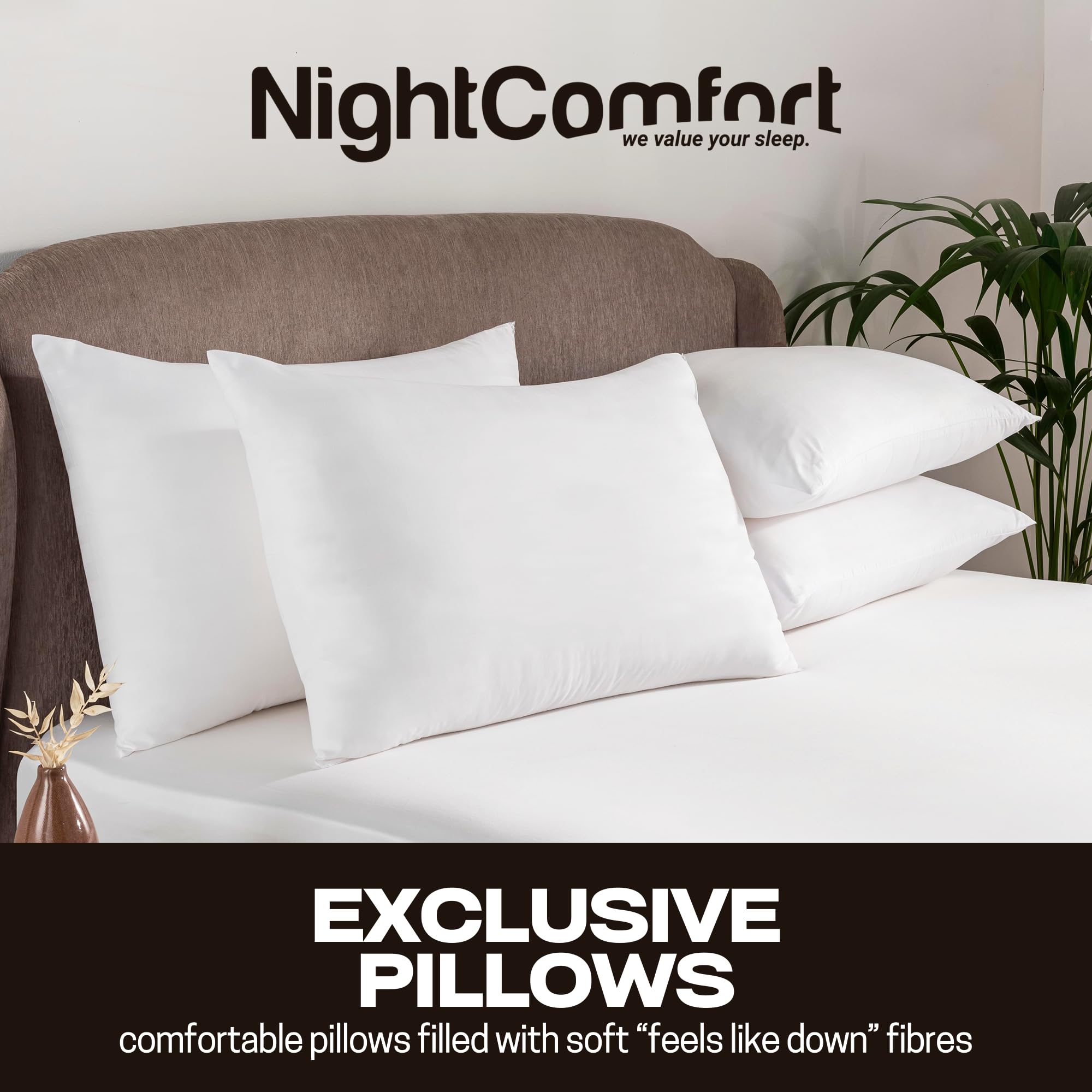 NightComfort - Cuscino in microfibra con imbottitura in fibra cava per dormienti stomaco - Cuscino extra rimbalzante e soffice, colore bianco, confezione da 6