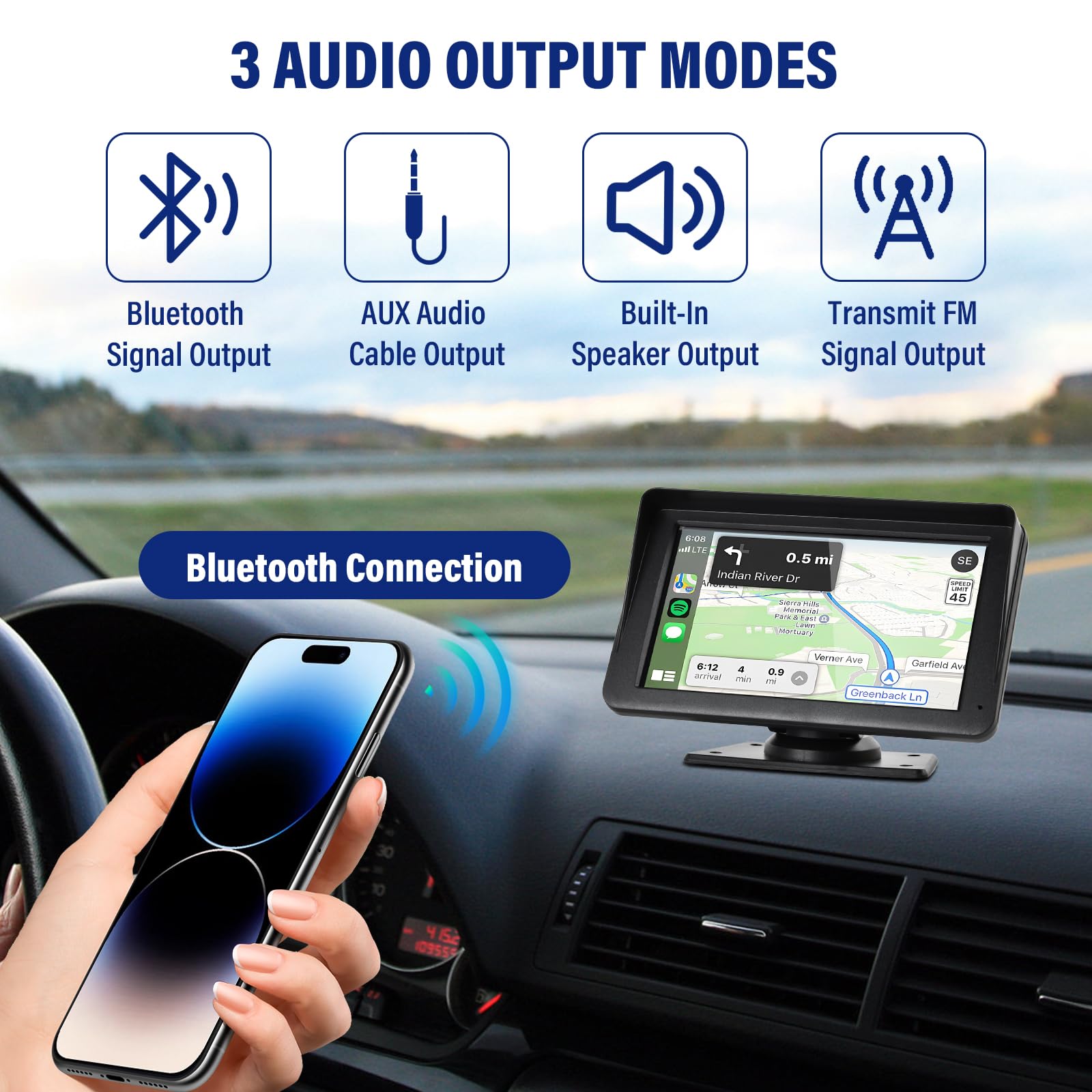 Bezprzewodowe radio samochodowe Carplay i Android, ekran dotykowy 7" podzielony ekran radiowy samochodowy, radio samochodowe z Bluetooth, sterowanie głosowe, do nawigacji GPS, Bluetooth