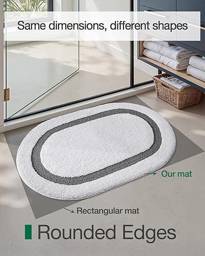 Miniatura 5 de LUMI Alfombra de baño ovalada blanca de 17 x 30 pulgadas, antideslizante, lavable, alfombra de baño suave y absorbente con microfibra de secado