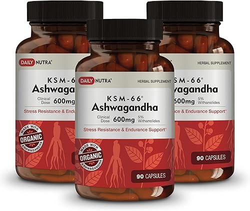 Miniatura 10 de KSM-66 Ashwagandha de DailyNutra - Extracto de raíz orgánica de 600 mg - Suplemento de alta potencia con 5 de Withanolides  Alivio del estrés