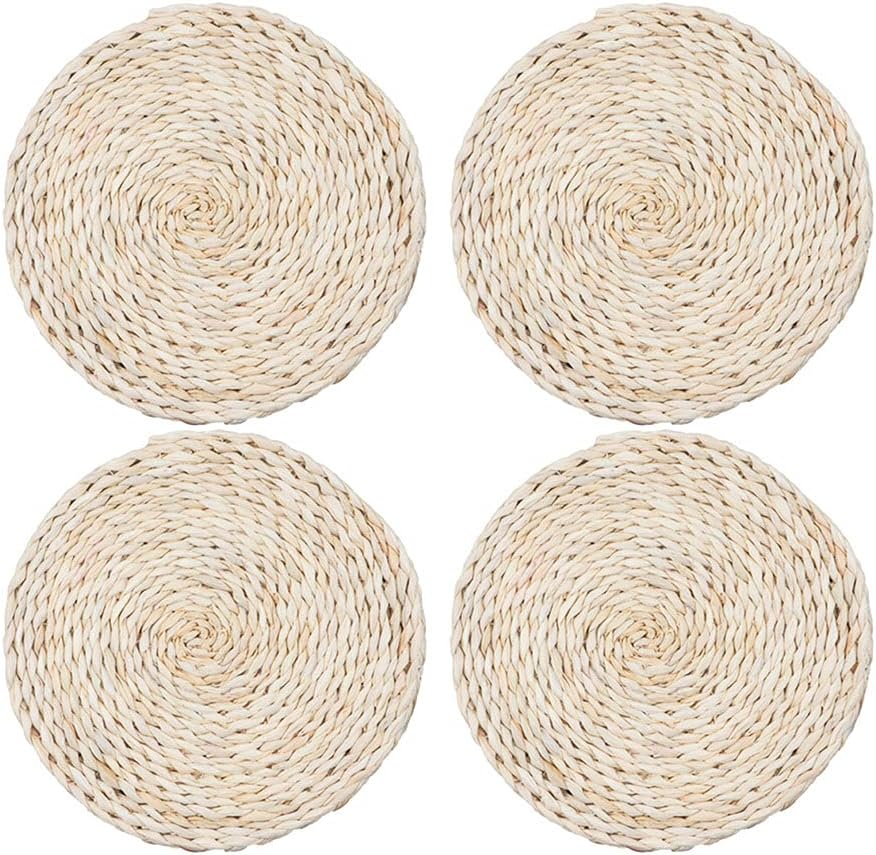 Alnicov 9.8 inch Table Heat Insulated Pad Pack of 4，Handmade Woven Placemats，Natural Corn Husk Woven Placemat Handmade for Kitchen