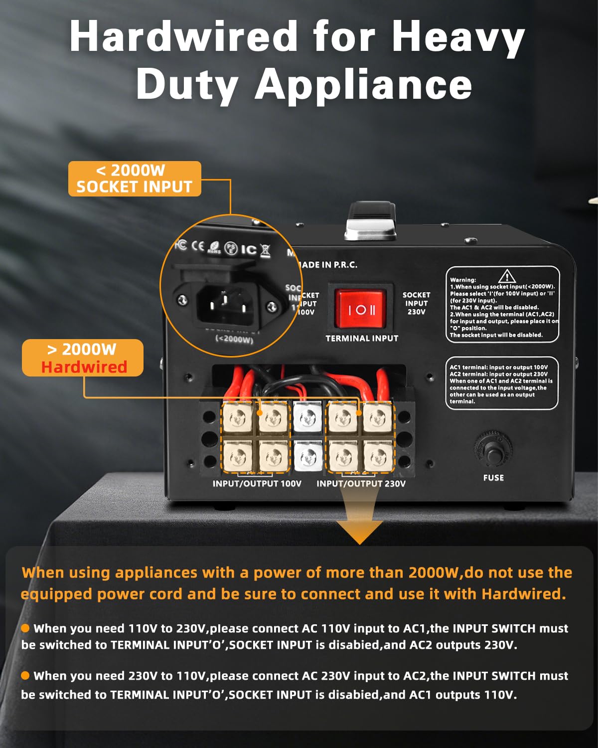 LVYUAN Convertitore di tensione da 5000 Watt, resistente, convertitore Step Up Step Down AC 110 V/120 V/220 V/240 V con cablaggio rigido
