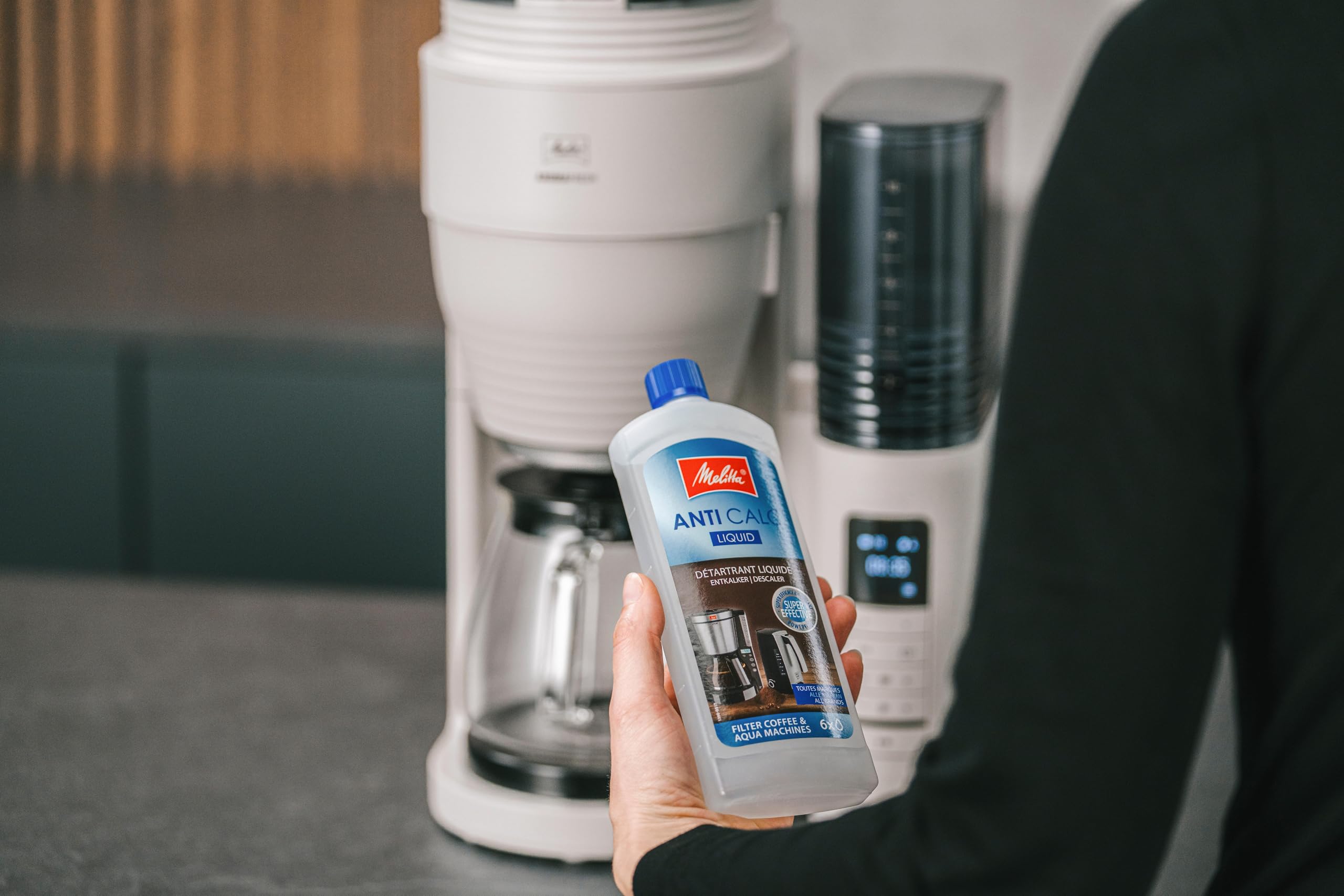 Melitta AromaFresh Pro X - Macchina da caffè con macinino, con caraffa in vetro e serbatoio dell'acqua rimovibile, per un massimo di 10 tazze di caffè, grigio caldo