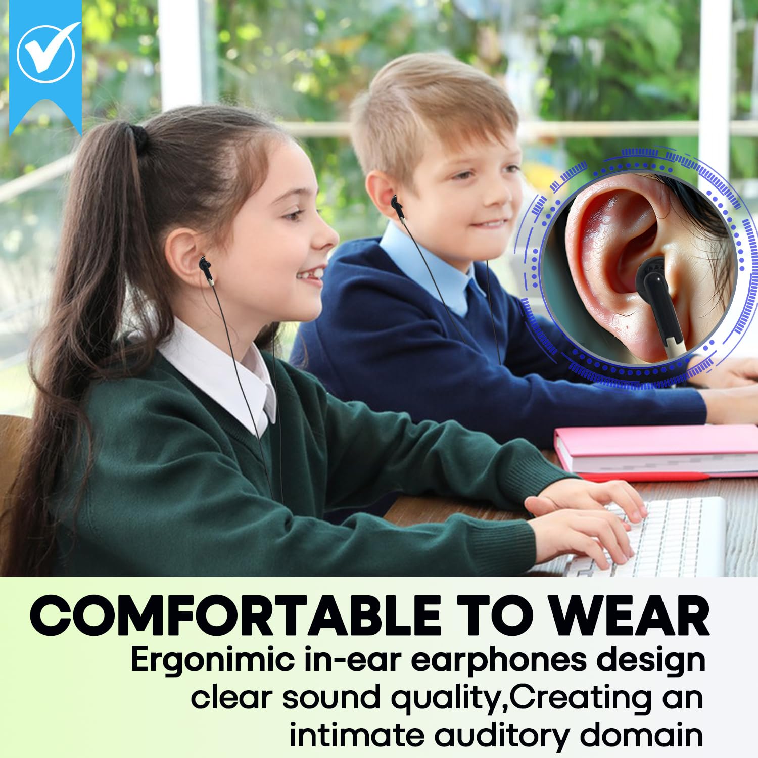 Wholeslae - Paquete de 50 auriculares a granel para niños, escuela, aula, juego de auriculares con cable para estudiantes, niños, adolescentes, niños, niñas, empaquetados individualmente