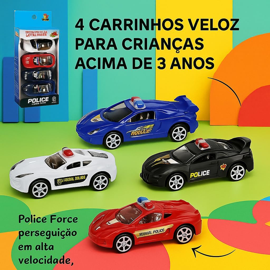 4 Carrinhos de Fricção Carro De Policia Coleção Divertida Brinquedo Carrinhos Police Force 4 Carrinhos de Fricção Carro De Policia Coleção Divertida Brinquedo Carrinhos Police Force