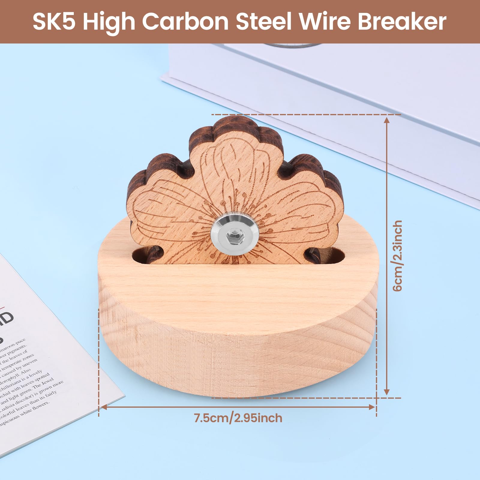 2Pcs Daisy Thread Cutter for Quilting Sewing, Wooden Tabletop Yarn Cutter, 5 Cutting Positions Yarn Cutting Tool, Flower Thread with Anti-Slip Stand for Sewing 7.5x6 cm